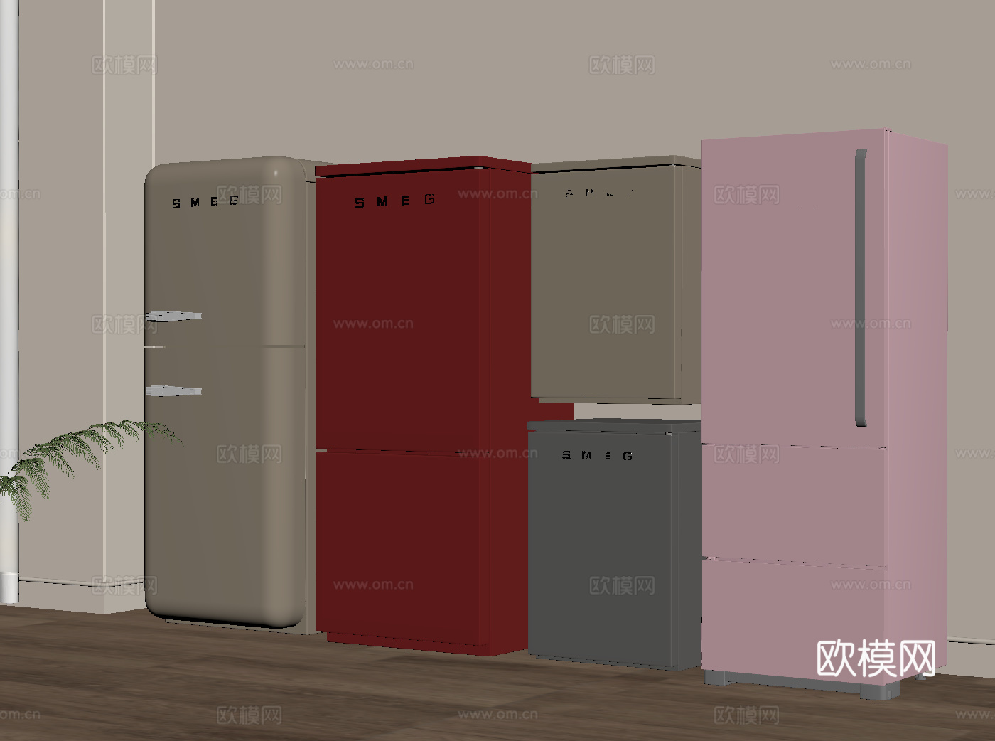 现代小冰箱 迷你冰箱su模型