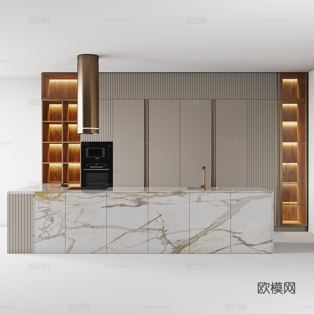 现代轻奢极简橱柜 岛台3d模型
