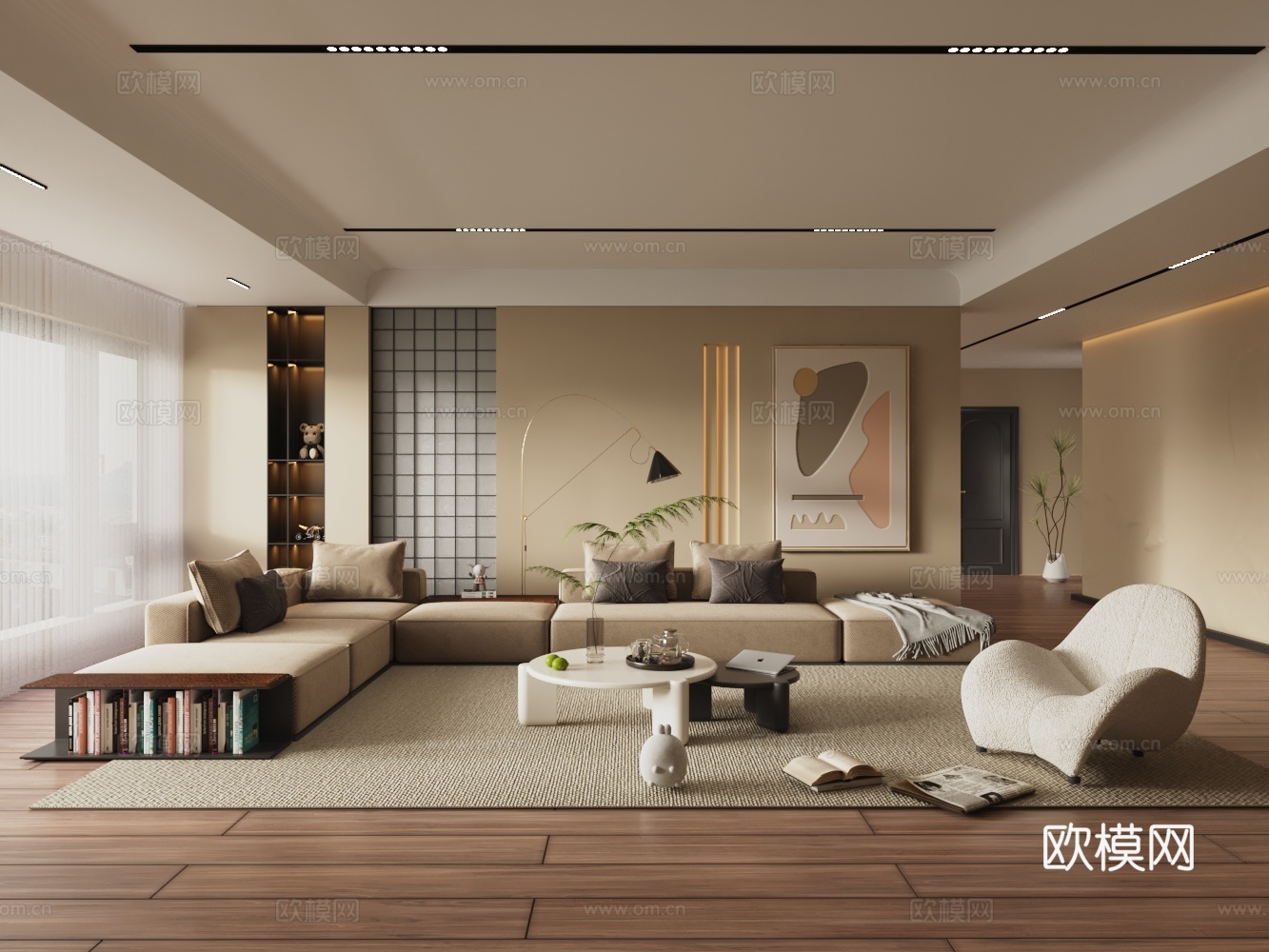 现代家居客厅 沙发茶几组合地板吊顶背景墙3d模型