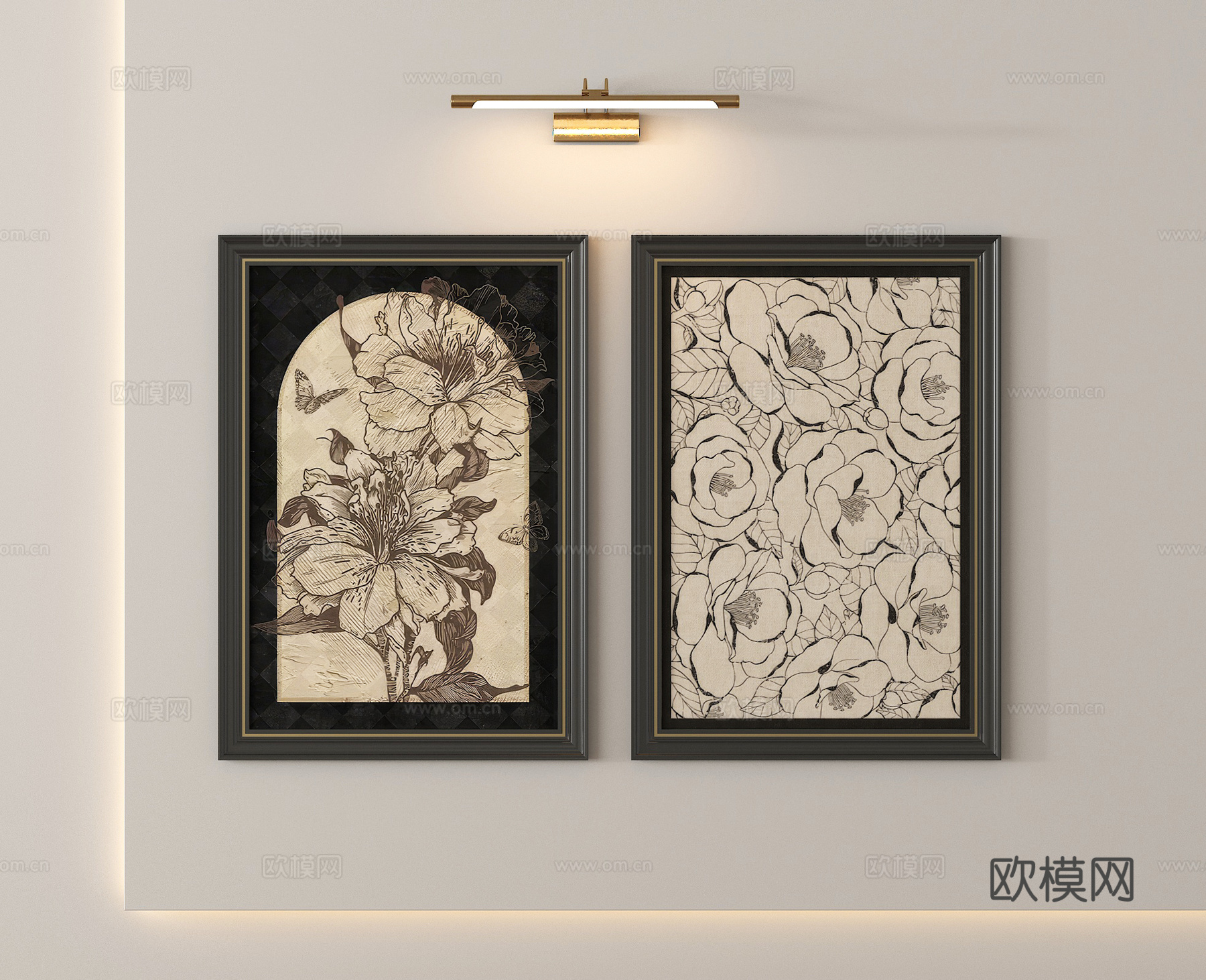 法式中古挂画 装饰画 壁灯 镜前灯3d模型