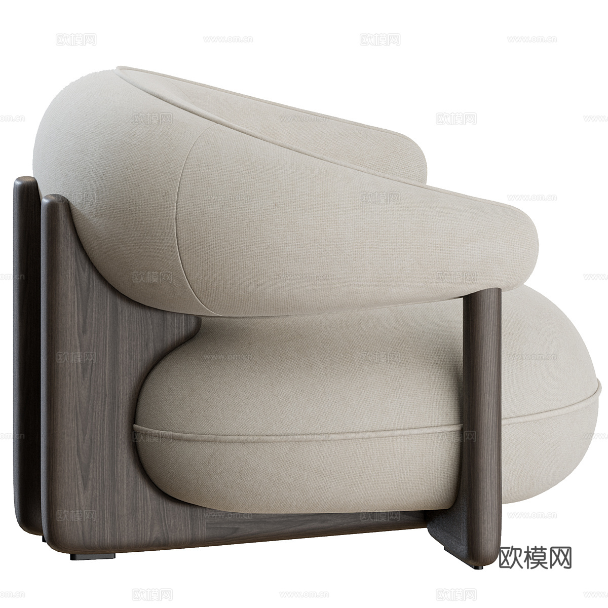 现代意式布艺木质扶手椅3d模型