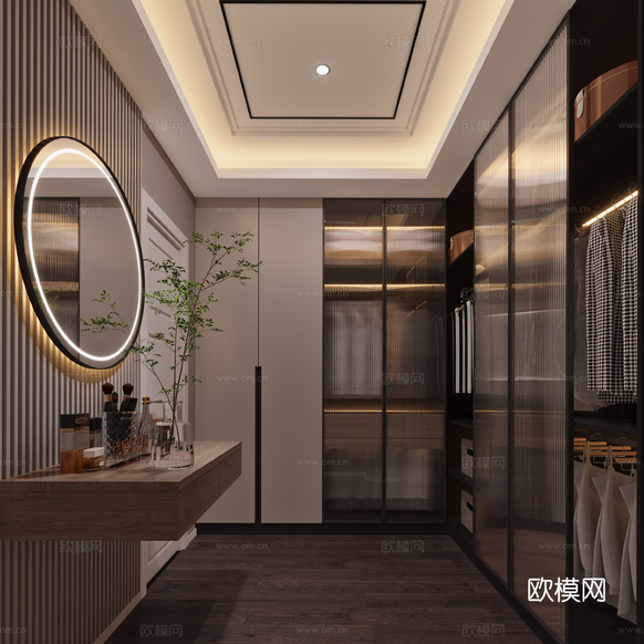 現(xiàn)代衣帽間 長虹玻璃門 轉(zhuǎn)角衣柜3d模型下載