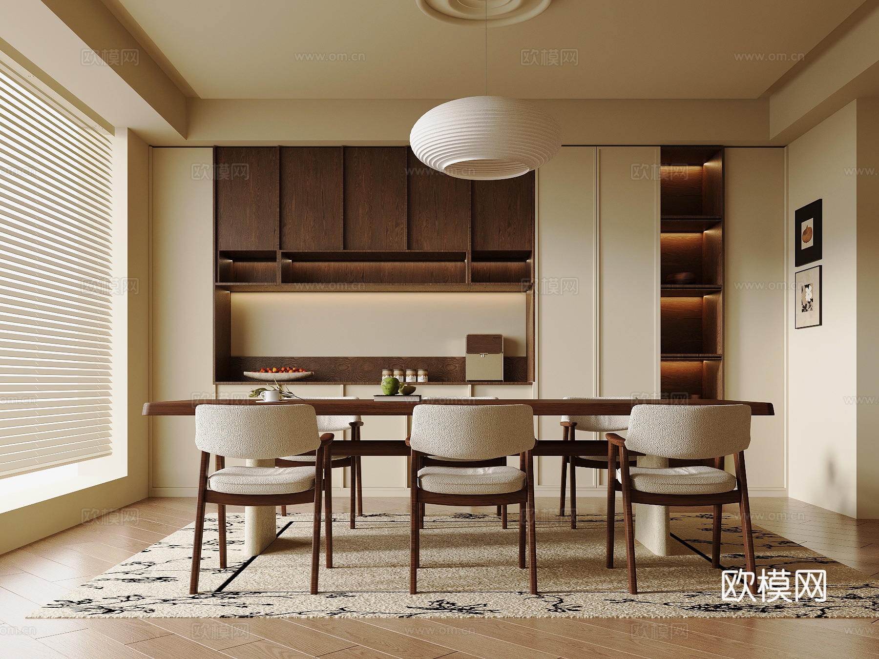 中古风餐厅 餐桌椅 酒柜3d模型下载