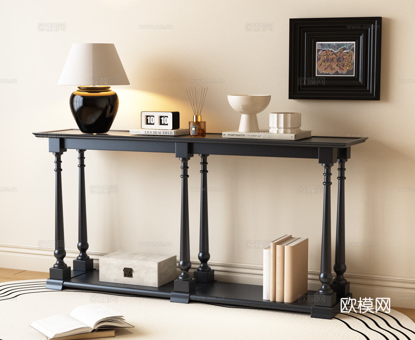 法式中古玄关柜 法式复古边柜 法式中古端景台 美式复古端景台3d模型