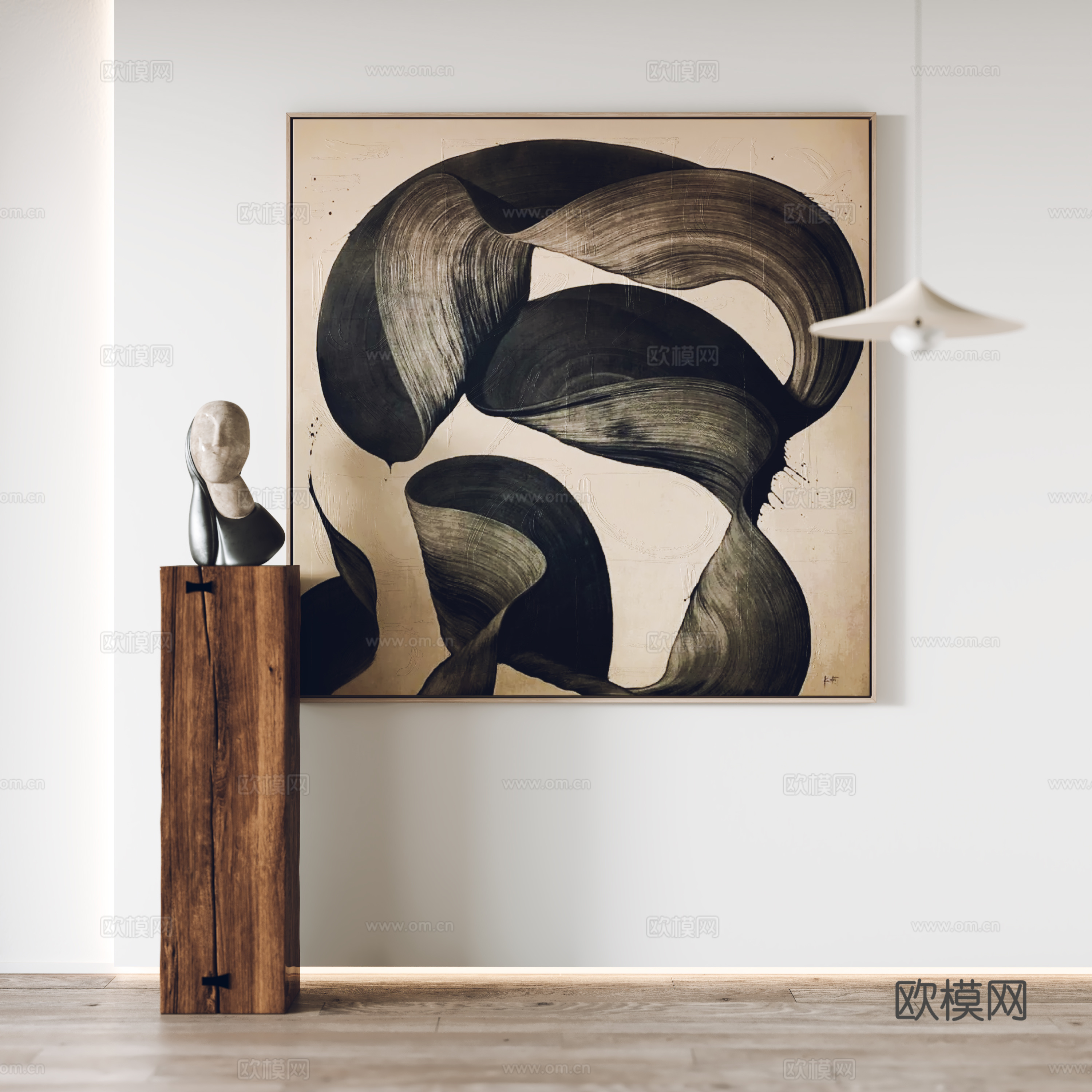 现代挂画 装饰画 雕塑 吊灯3d模型