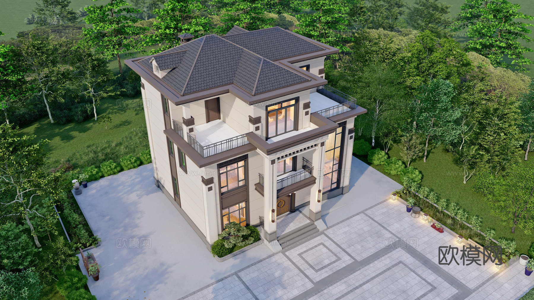 欧式独栋别墅  自建房su模型