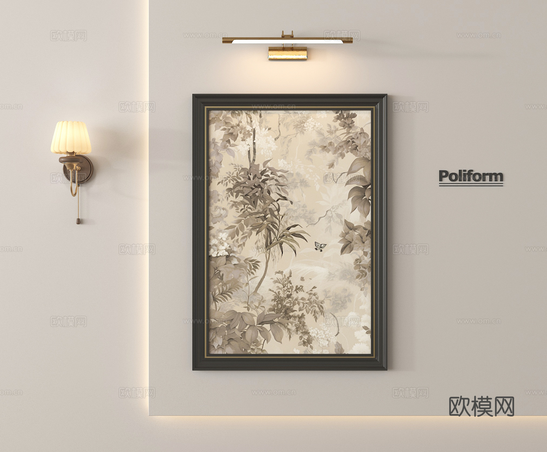 法式中古挂画 装饰画 壁灯 镜前灯3d模型