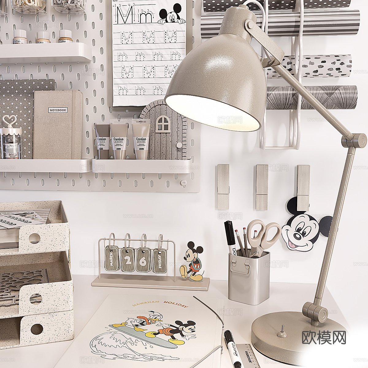 现代奶油风儿童饰品 洞洞板 儿童文具3d模型