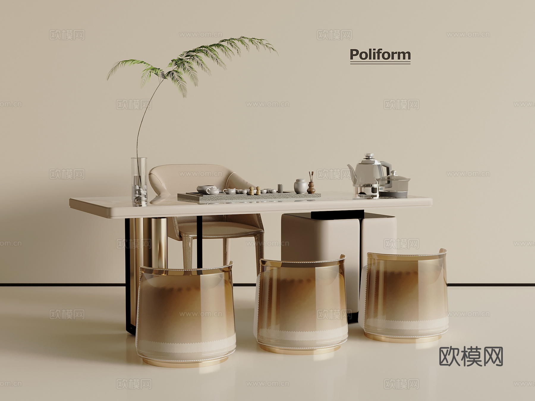 现代轻奢茶台 茶桌椅组合3d模型
