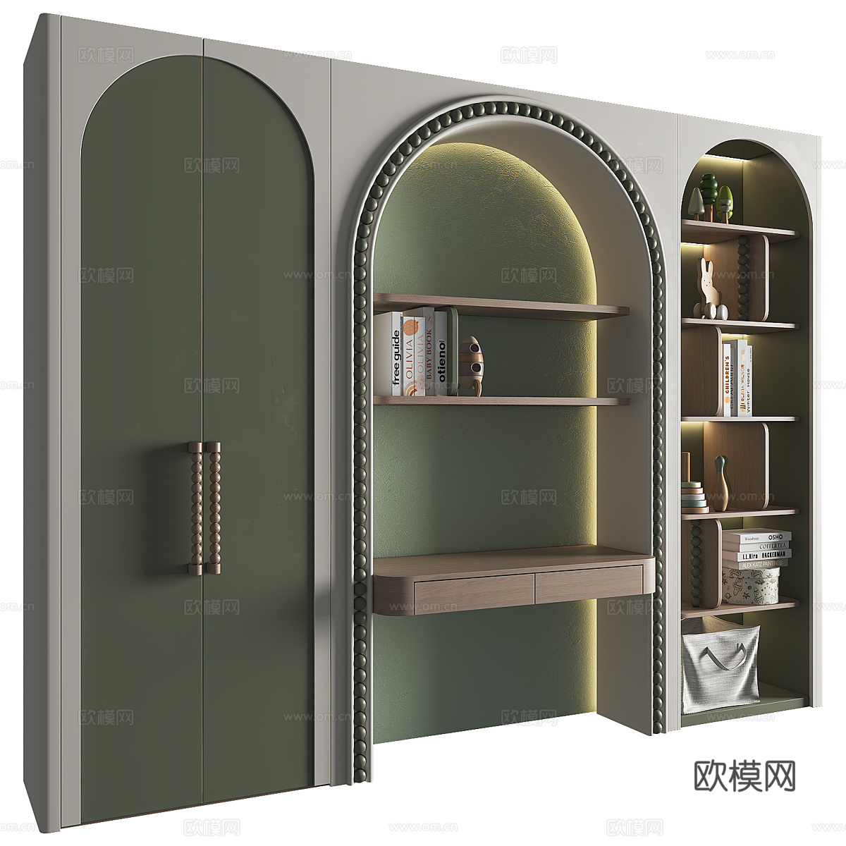 现代意式奶油风儿童衣柜 儿童书柜3d模型