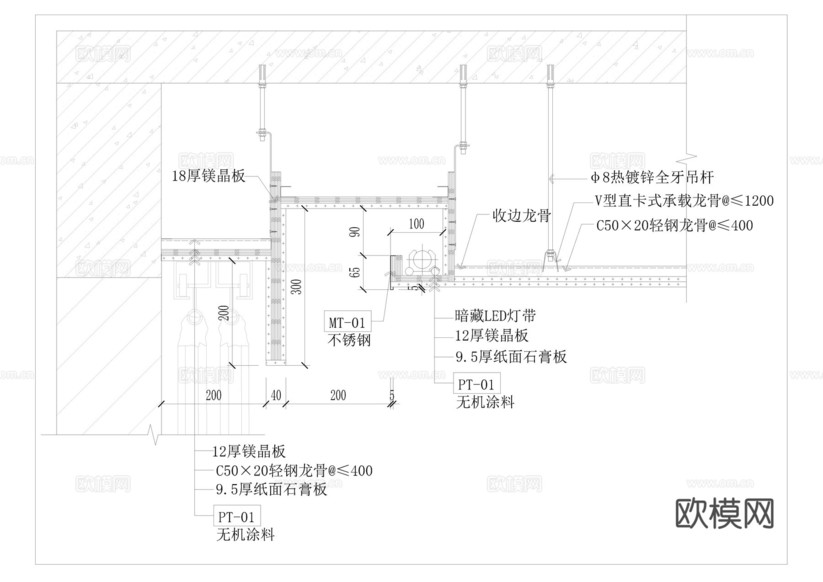 懸浮吊頂節(jié)點(diǎn)cad施工圖下載(渲染圖2)