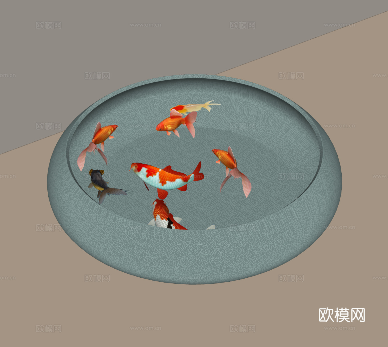 鱼缸 新中式鱼缸 桌面鱼缸摆件su模型