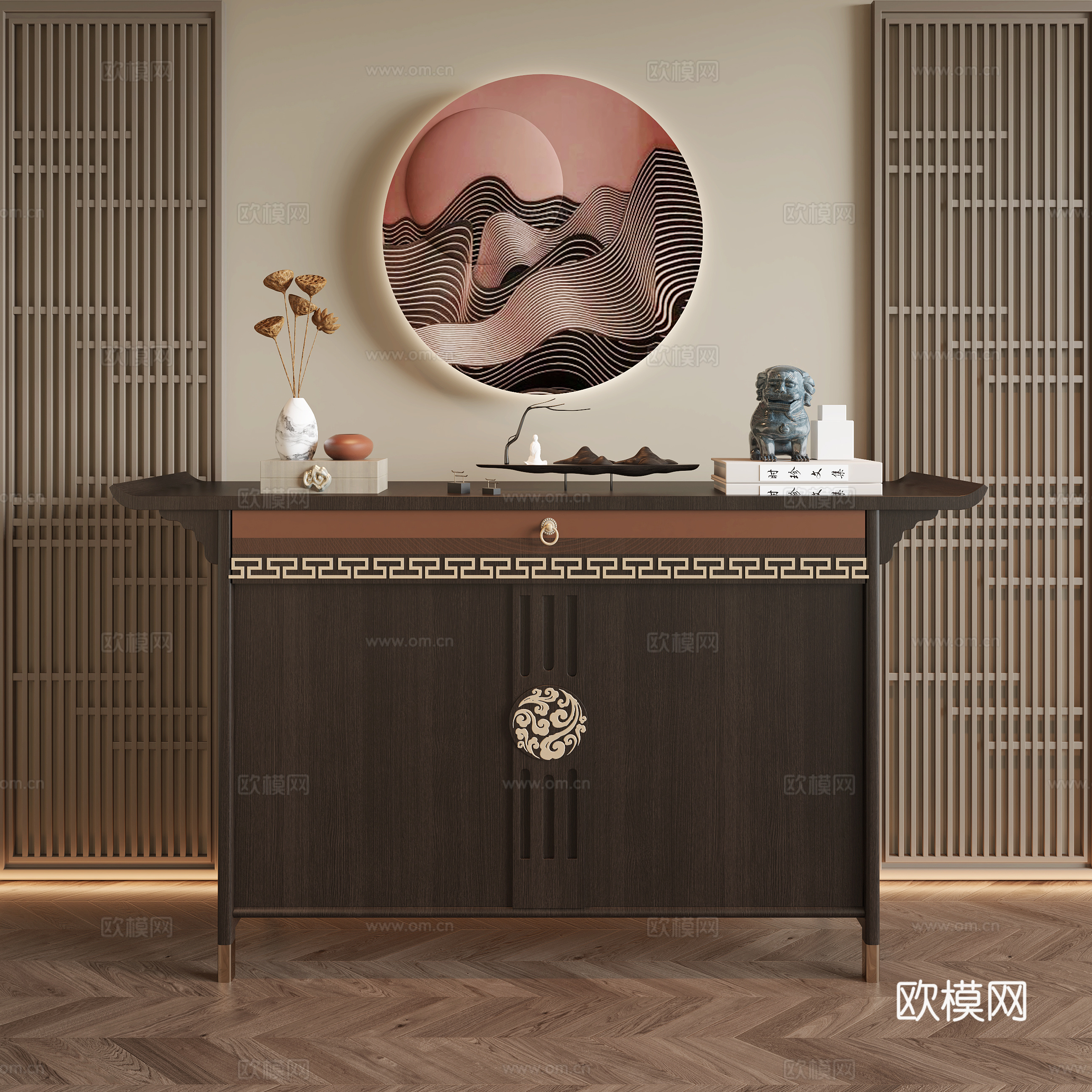 新中式边柜玄关柜 边柜3d模型