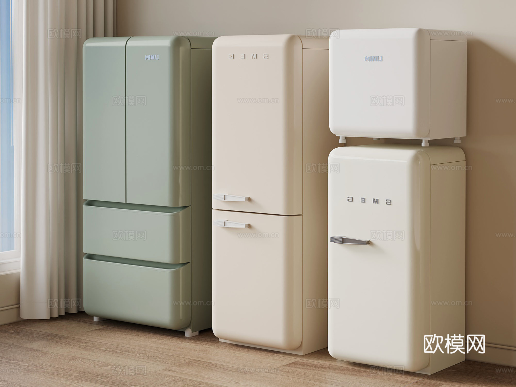 冰箱 迷你冰箱 小冰箱 双开门冰箱su模型