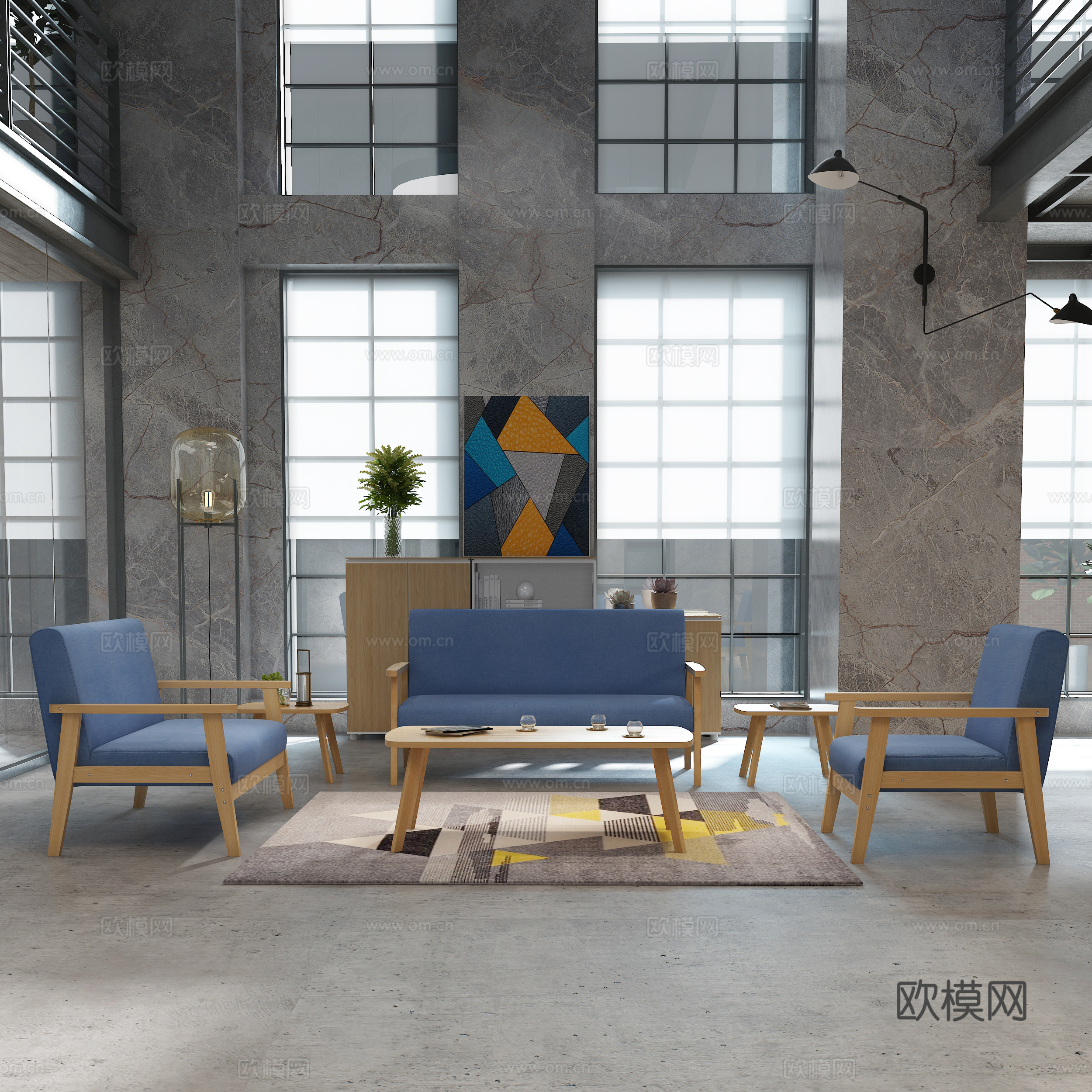 现代休闲沙发 沙发茶几组合3d模型