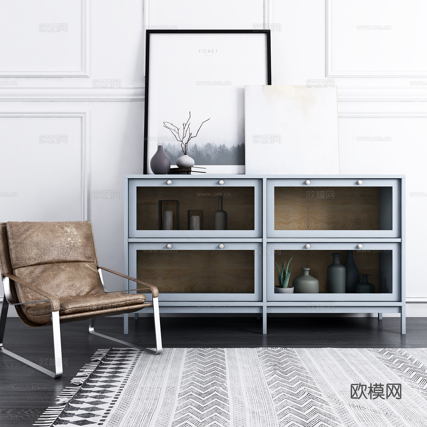现代柜子休闲椅挂画饰品模型3d模型