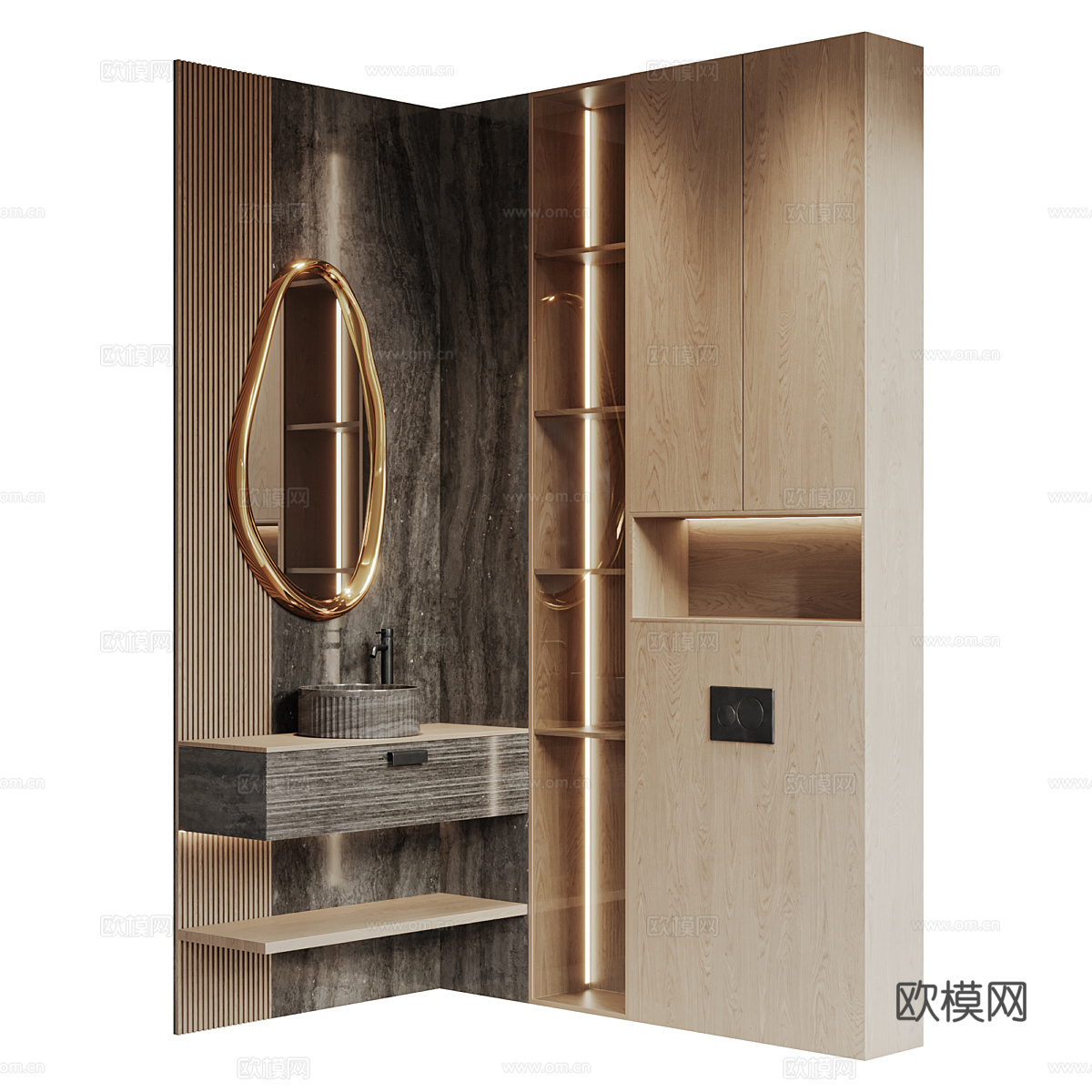 新中式轻奢浴室柜 台盆柜3d模型