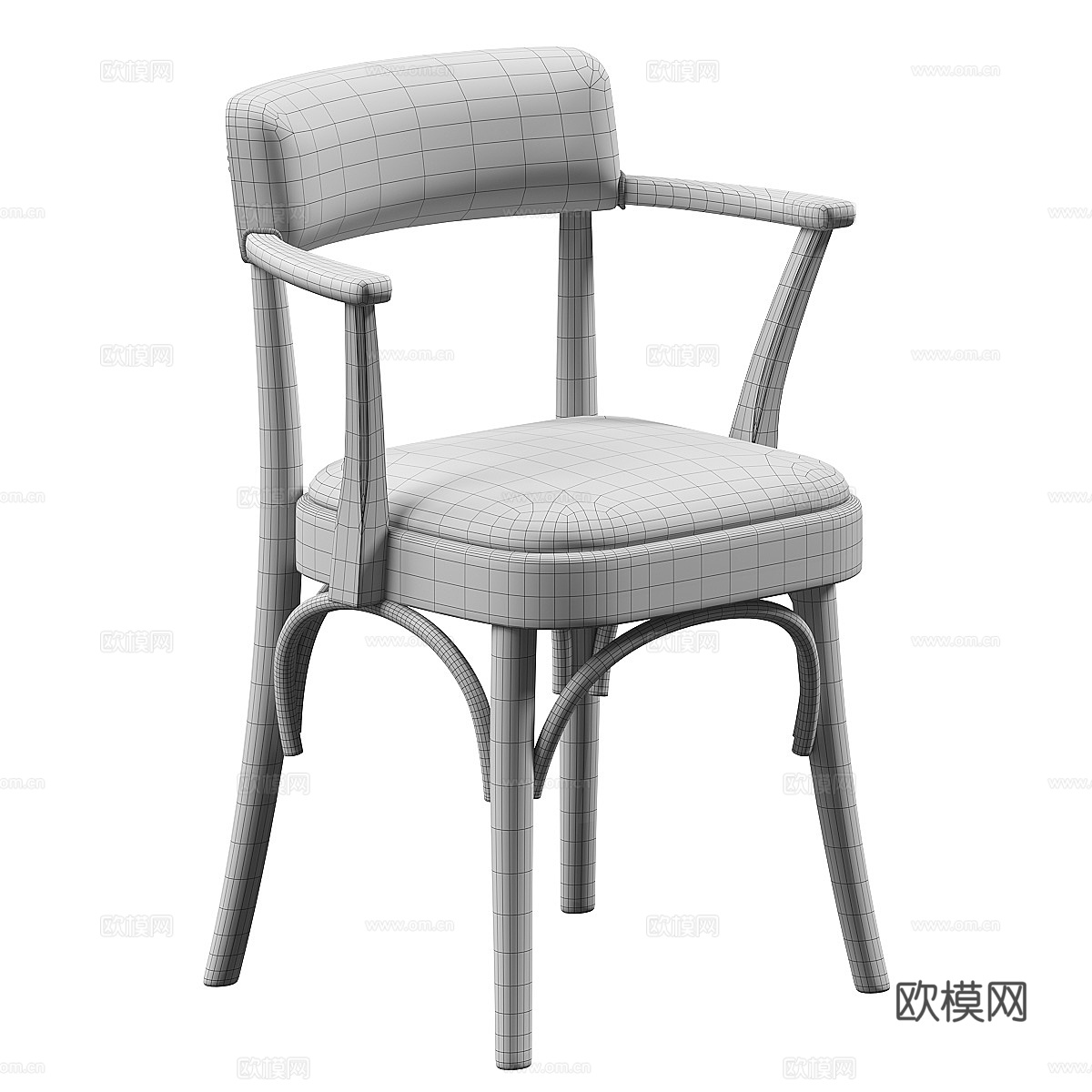 美式皮革木质单椅3d模型