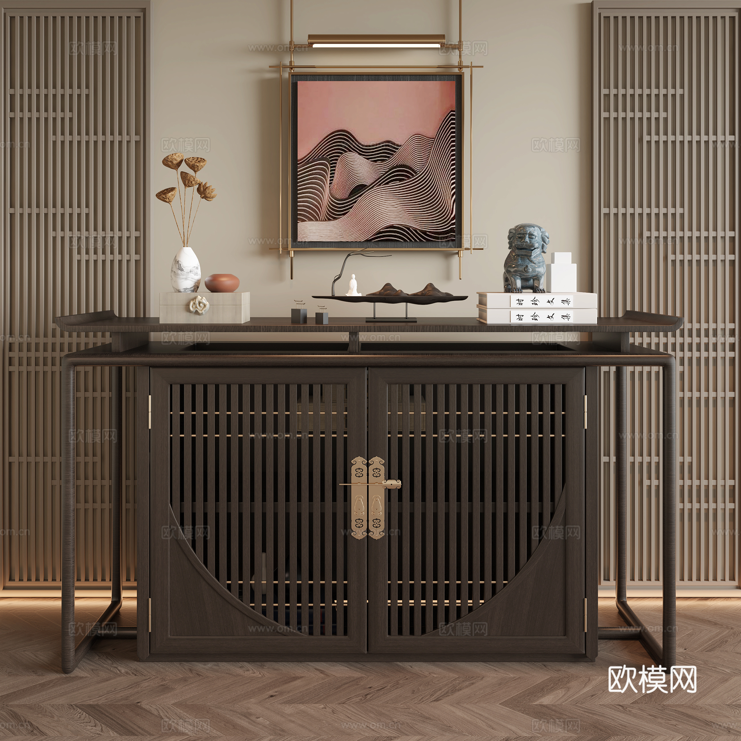 新中式边柜玄关柜3d模型