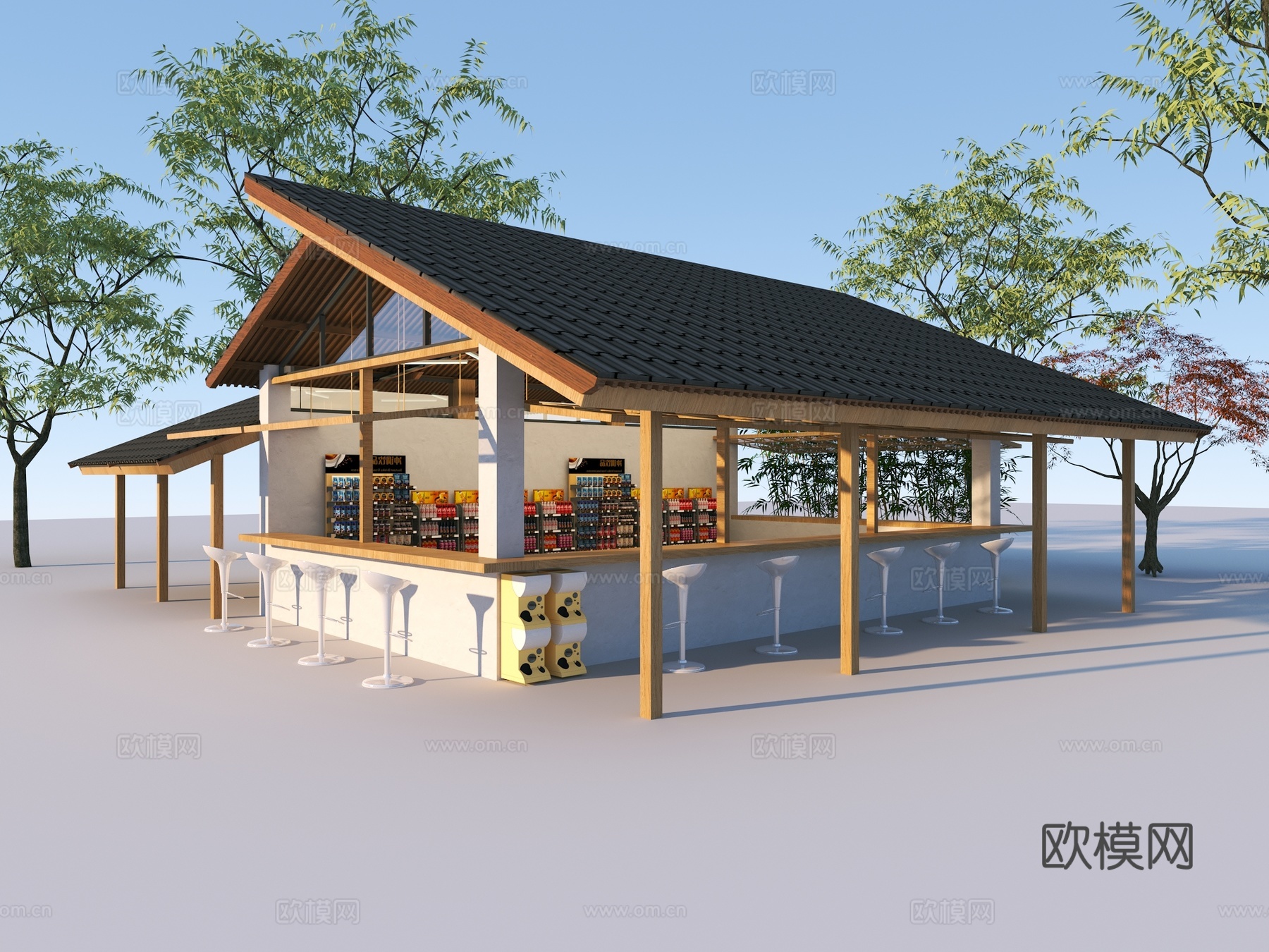 现代庭院茶室 新中式茶室 咖啡吧 驿站休息亭3d模型