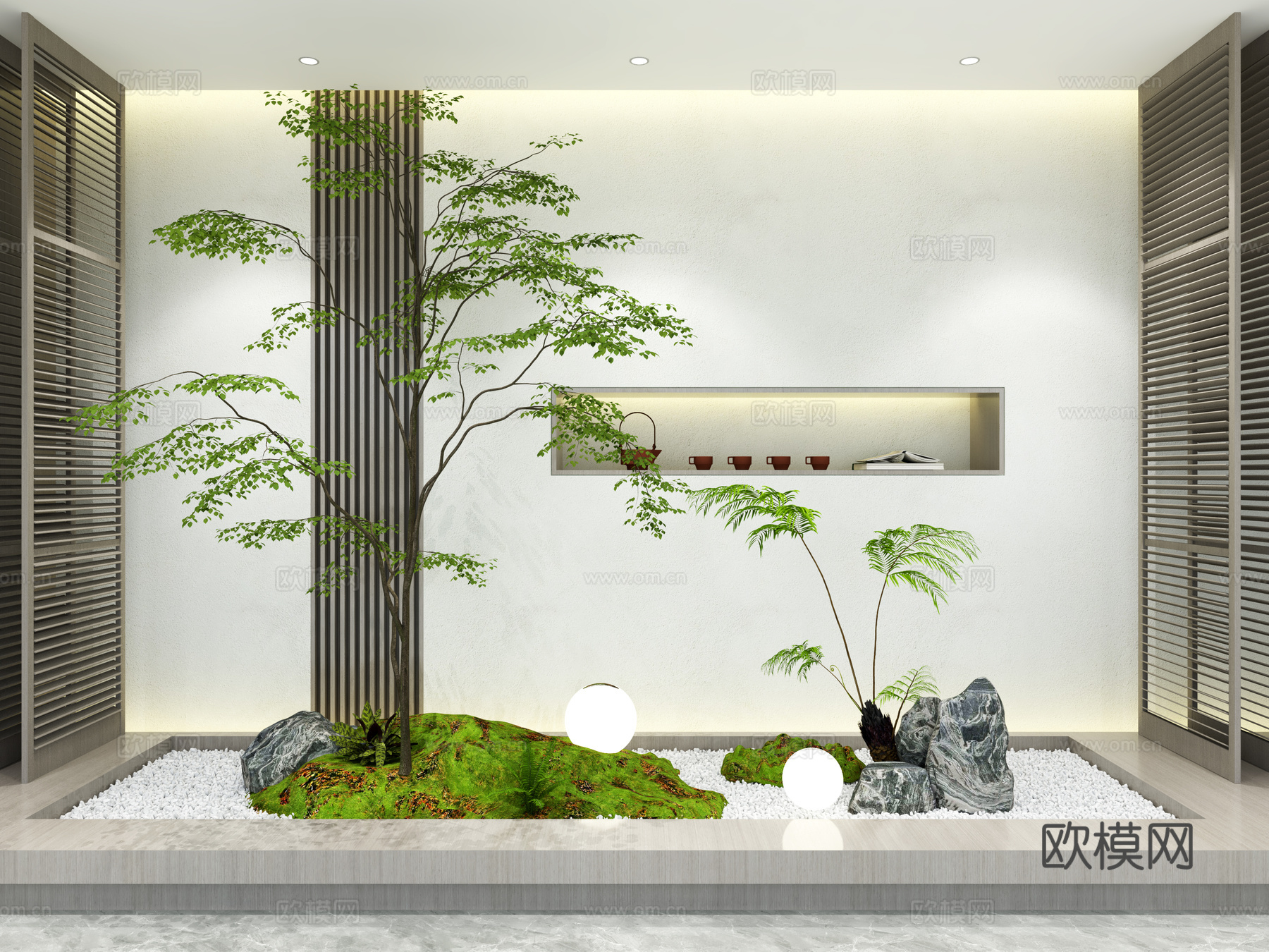 新中式室内庭院景观 庭院小品 别墅天井植物造景3d模型