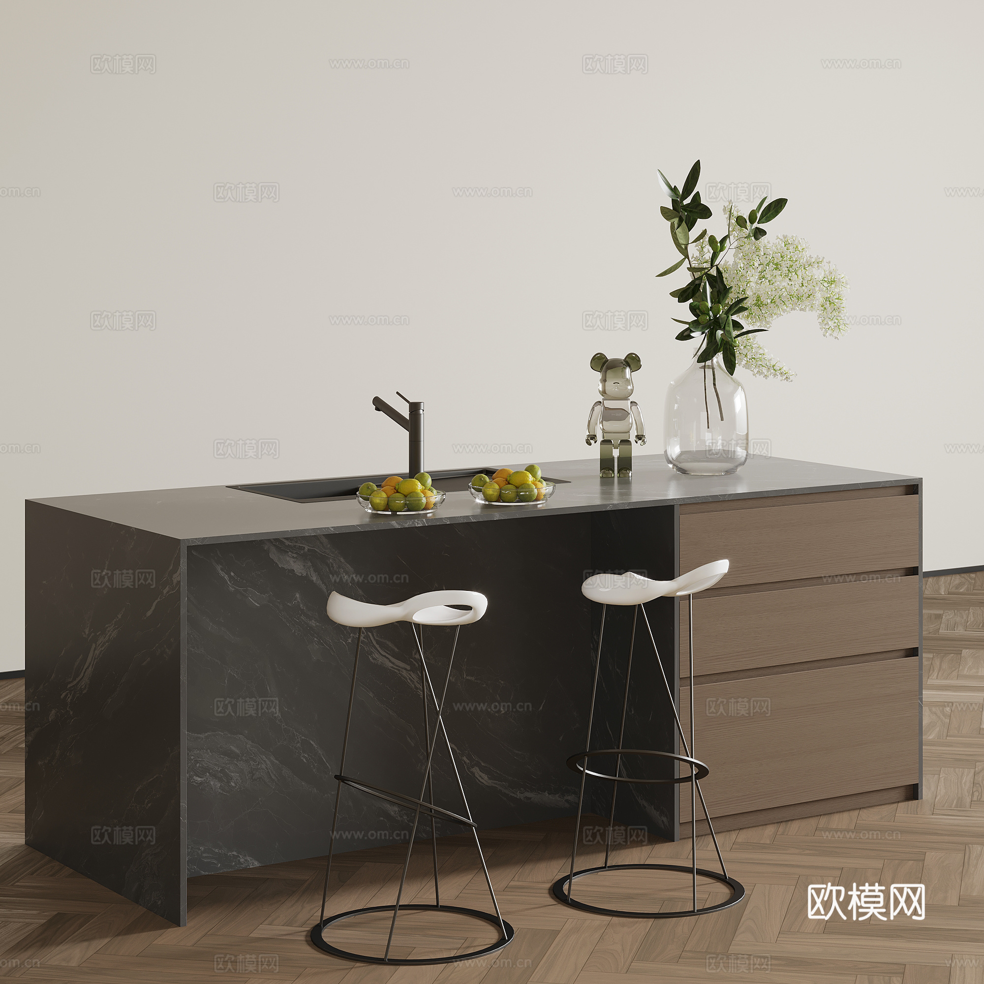 现代意式岛台 吧台 水吧台3d模型