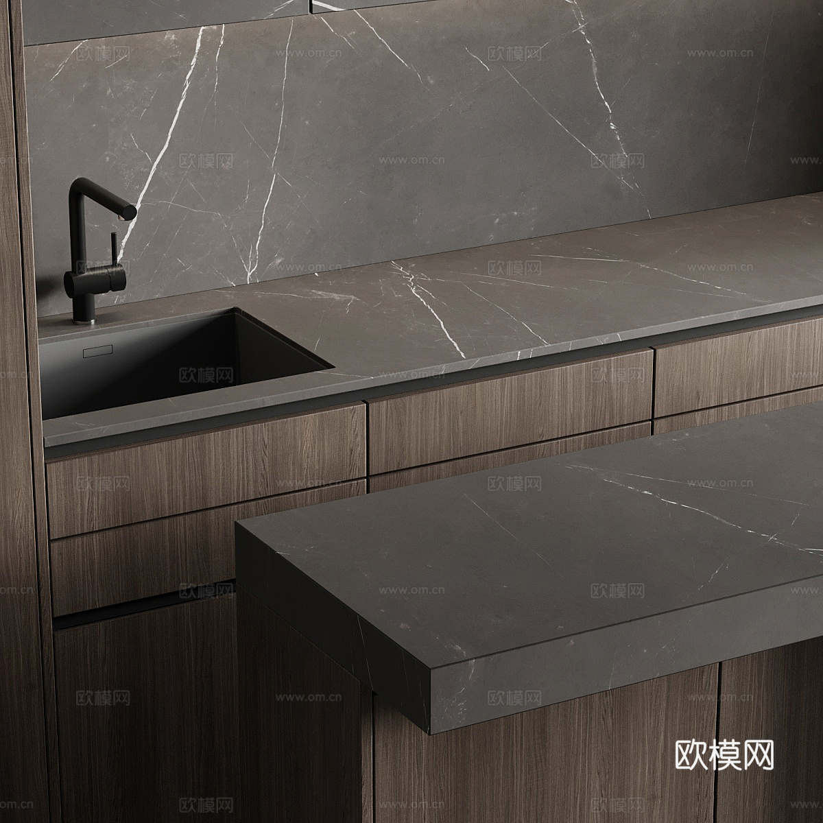 现代意式极简橱柜 岛台3d模型