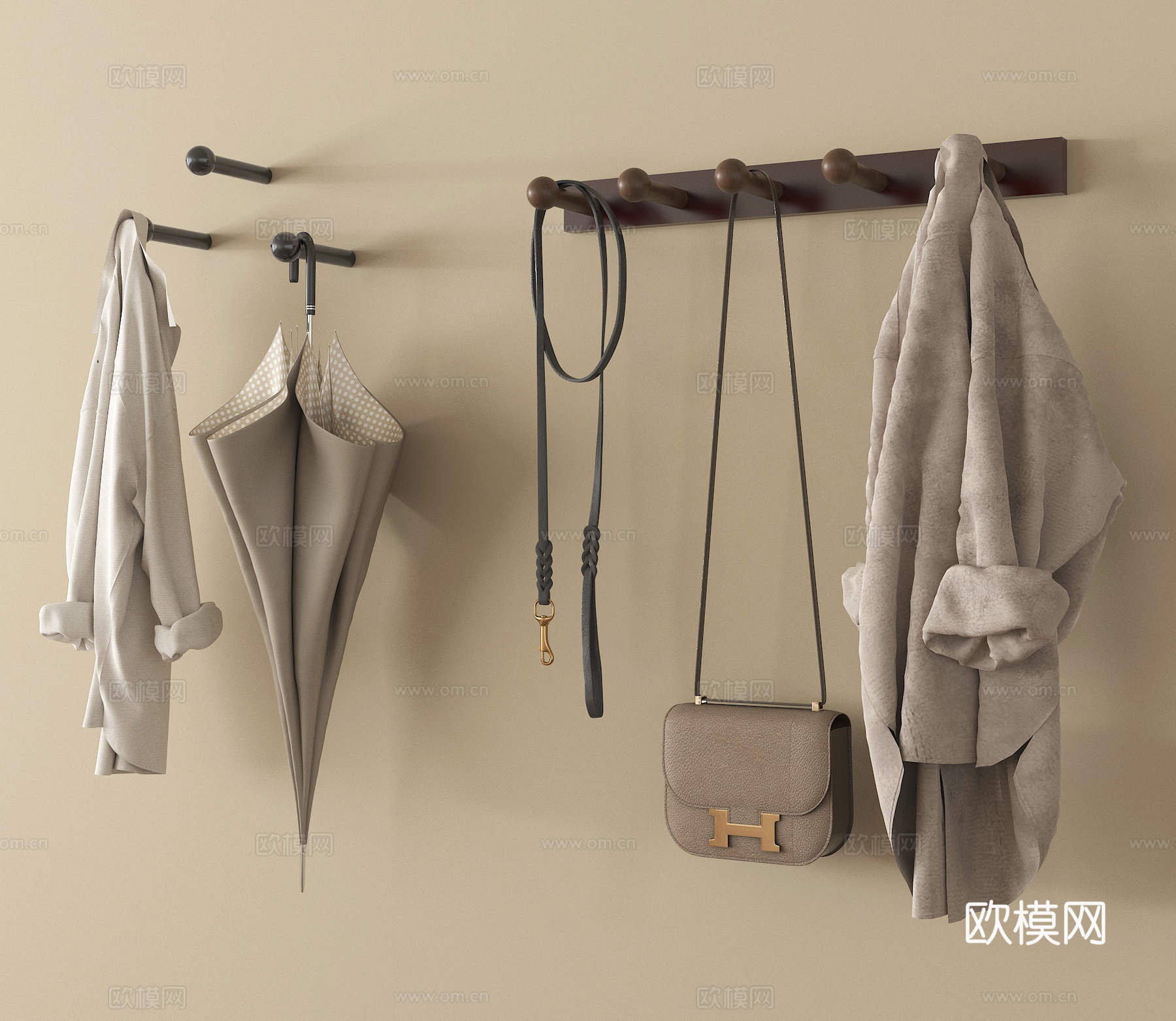 现代衣服挂钩 挂衣钩 挂衣架 衣服 包包3d模型