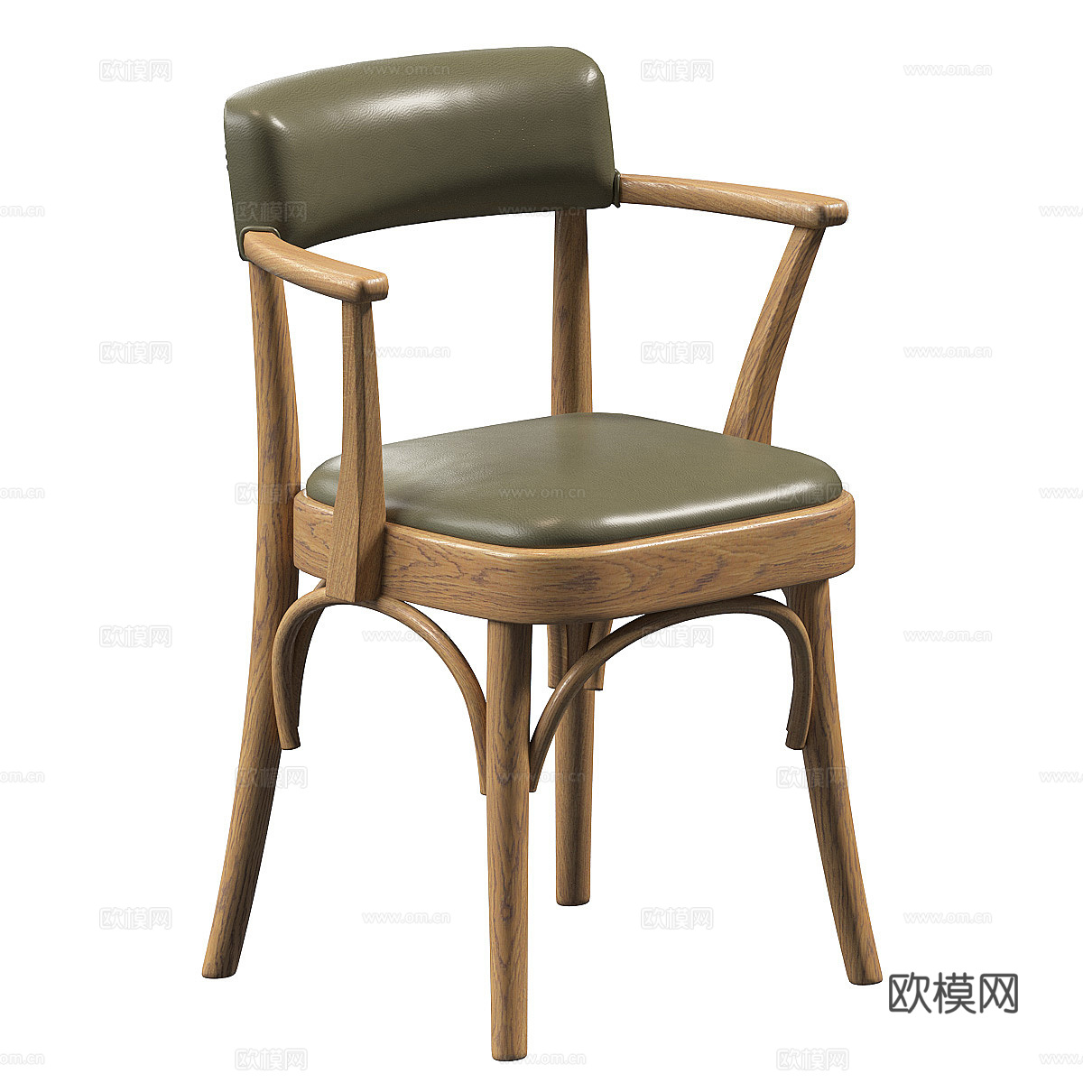 美式皮革木质单椅3d模型