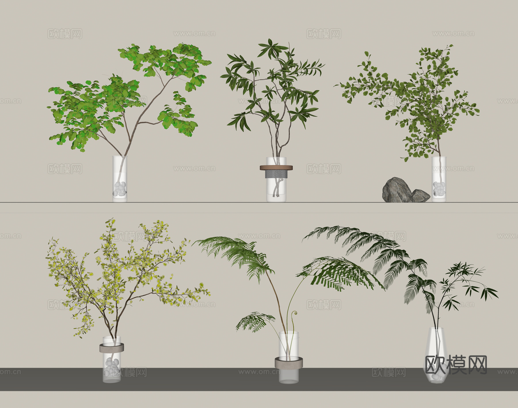 现代水生绿植 花瓶 插花su模型