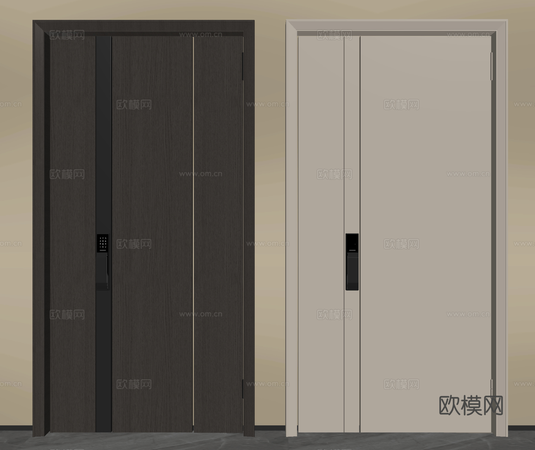 现代入户门 防盗门 单开门 子母门 指纹锁门 密码门su模型