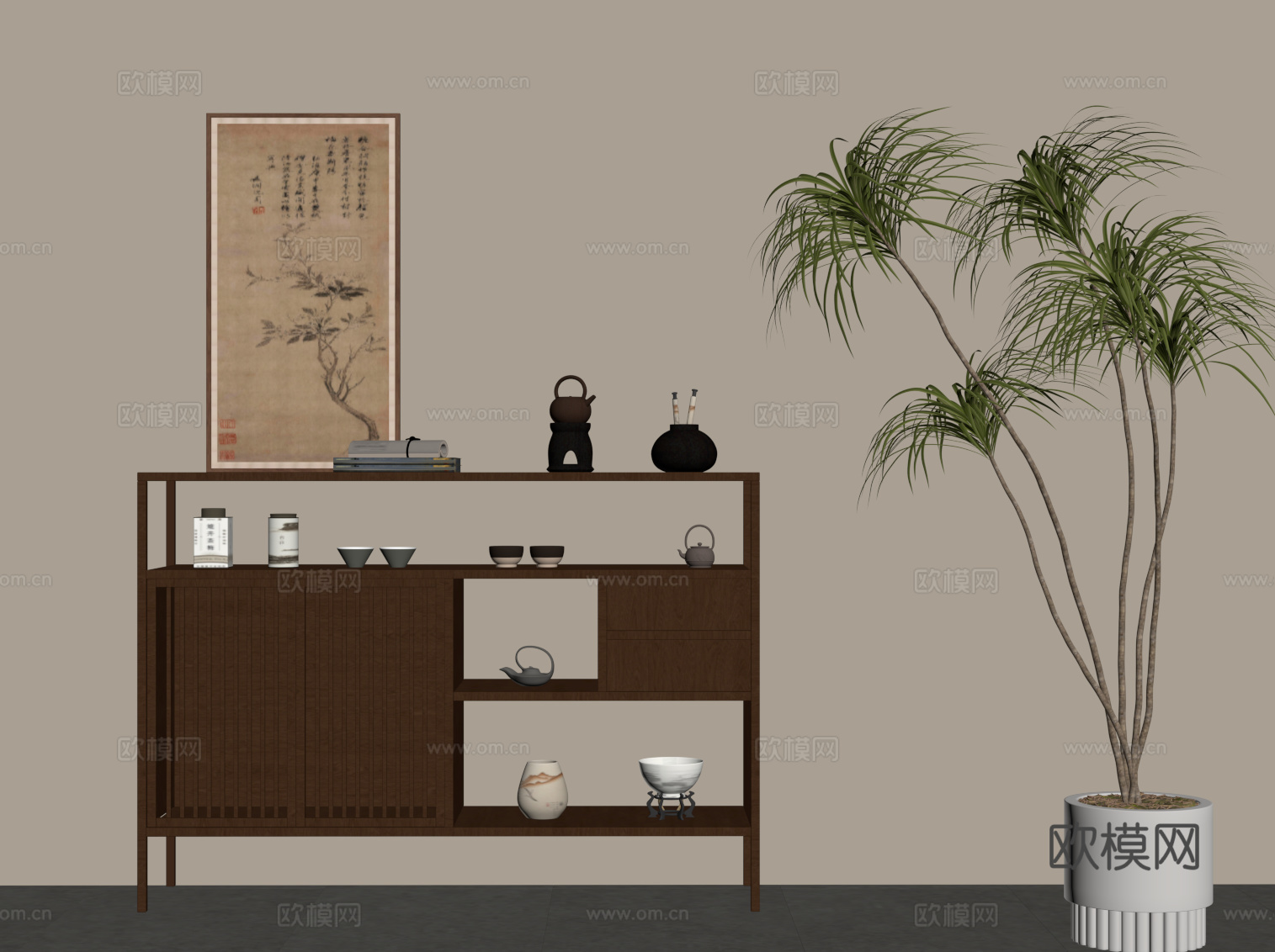 新中式茶柜su模型