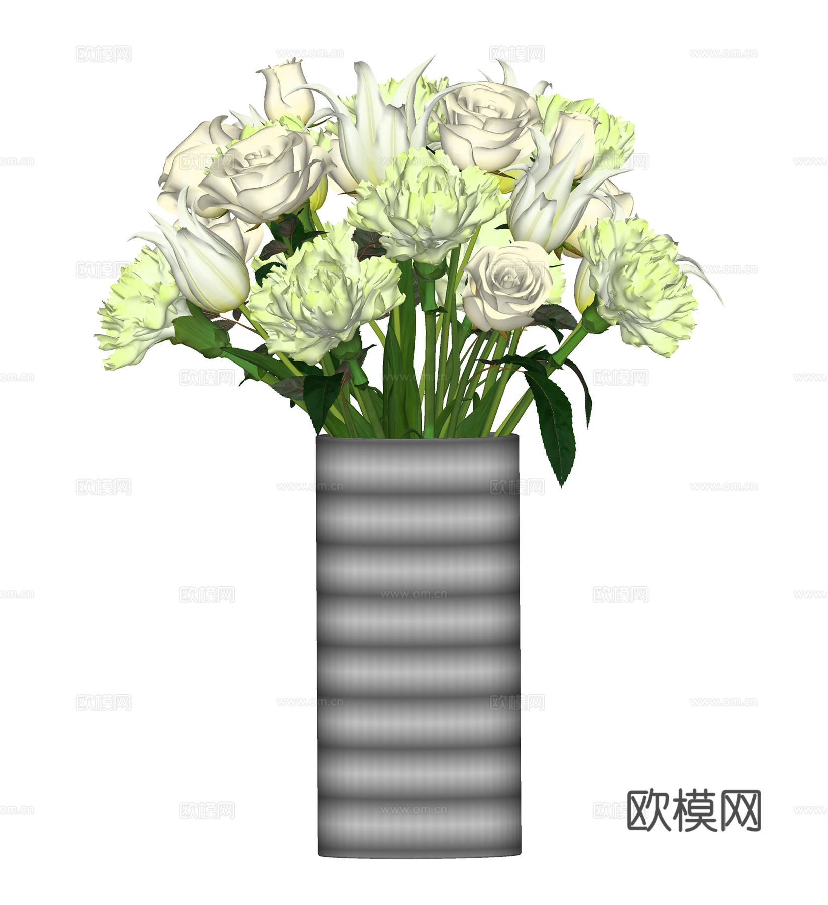 现代花瓶花卉 陶瓷花瓶插花 花卉组合su模型