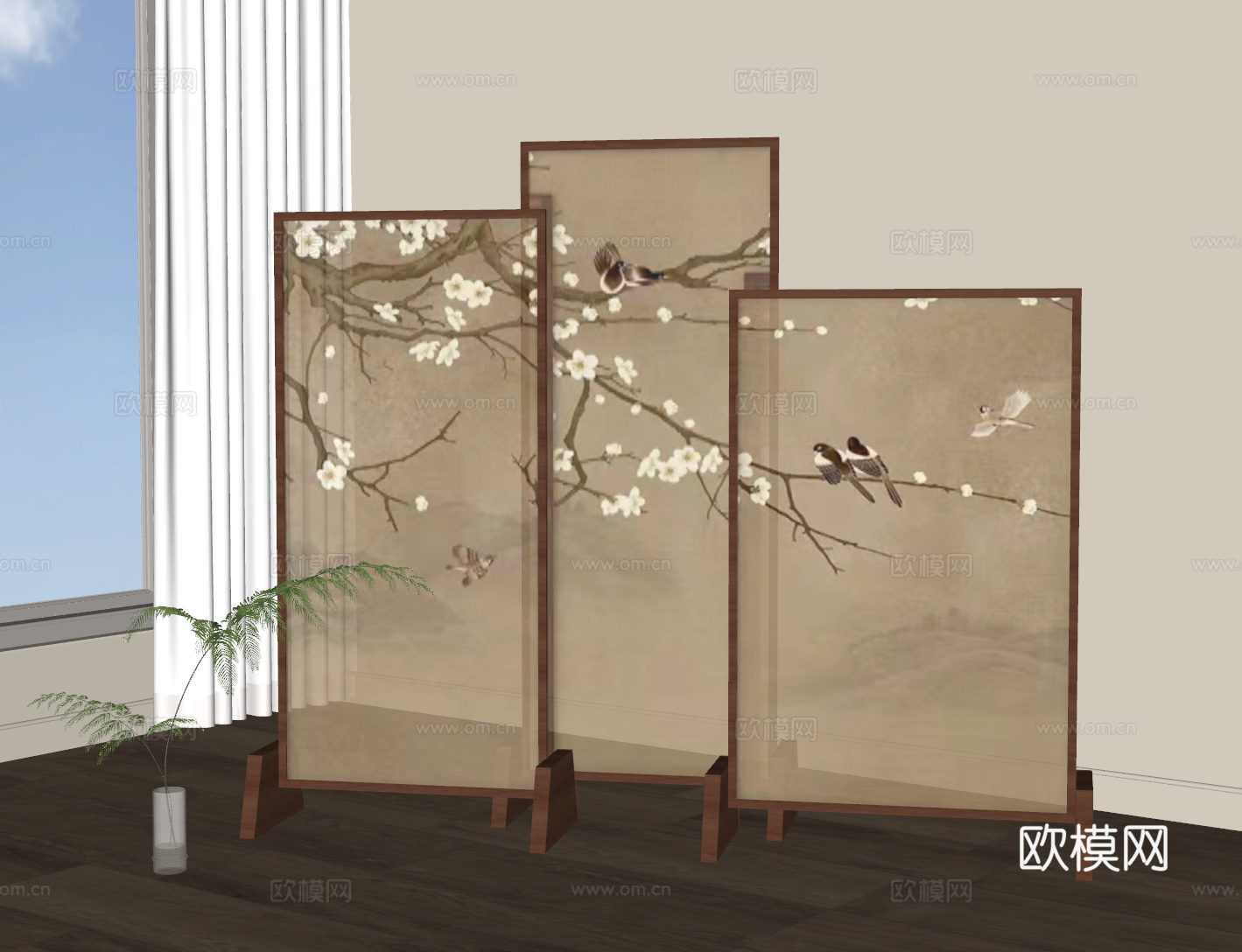 屏风 新中式屏风隔断su模型