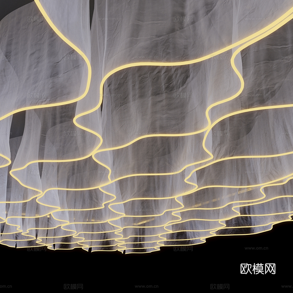 新中式轻奢带背光装饰性布艺天花吊顶3d模型