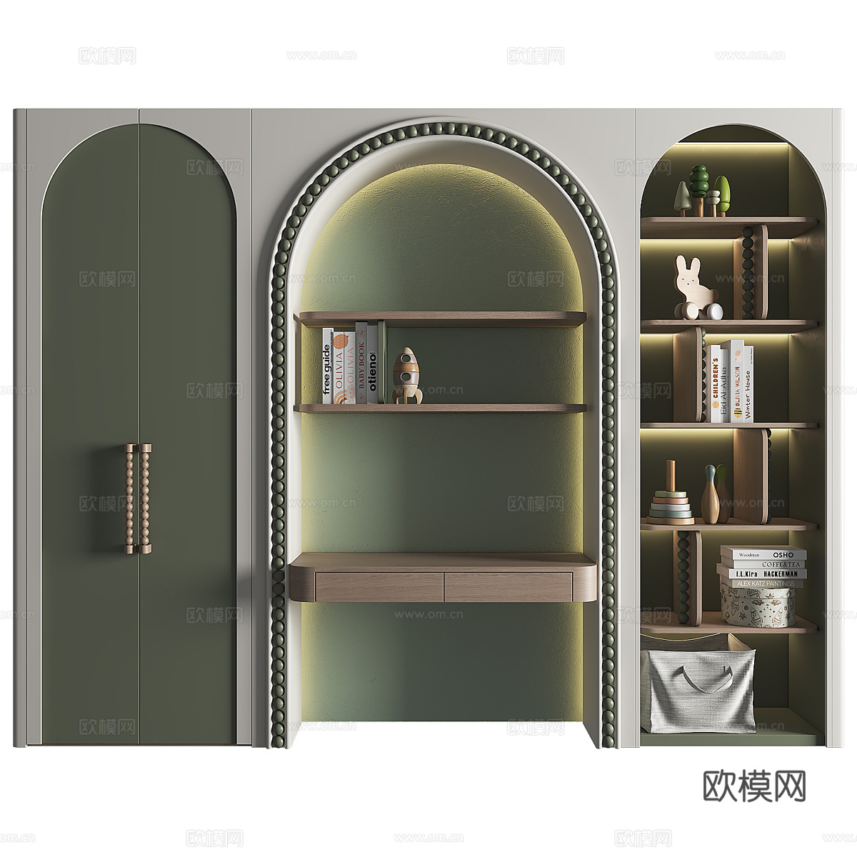 现代意式奶油风儿童衣柜 儿童书柜3d模型