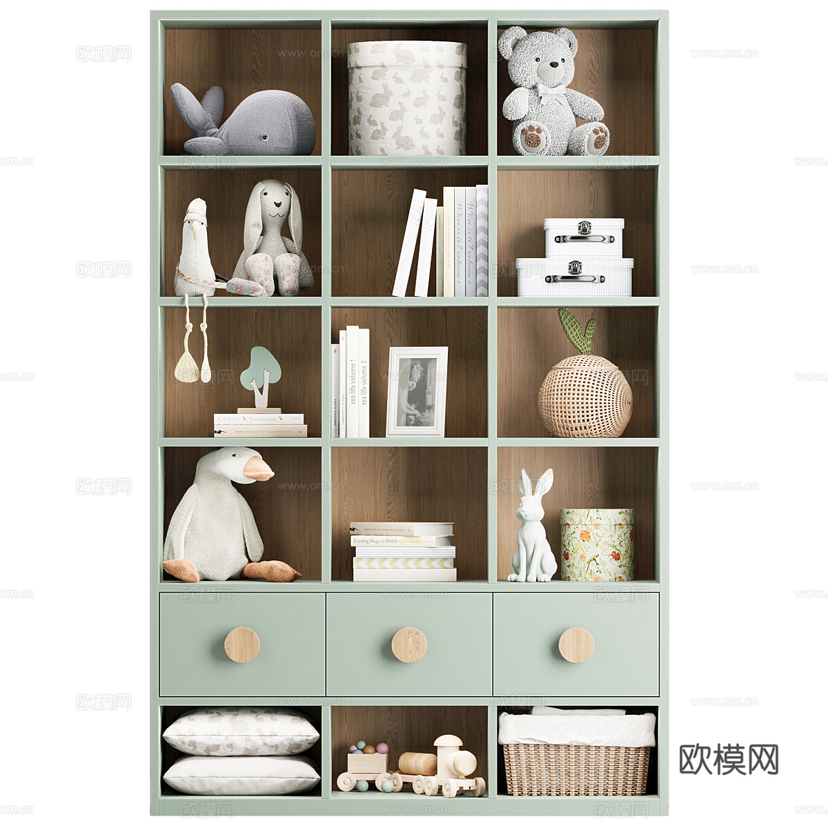 现代奶油风儿童储物柜3d模型