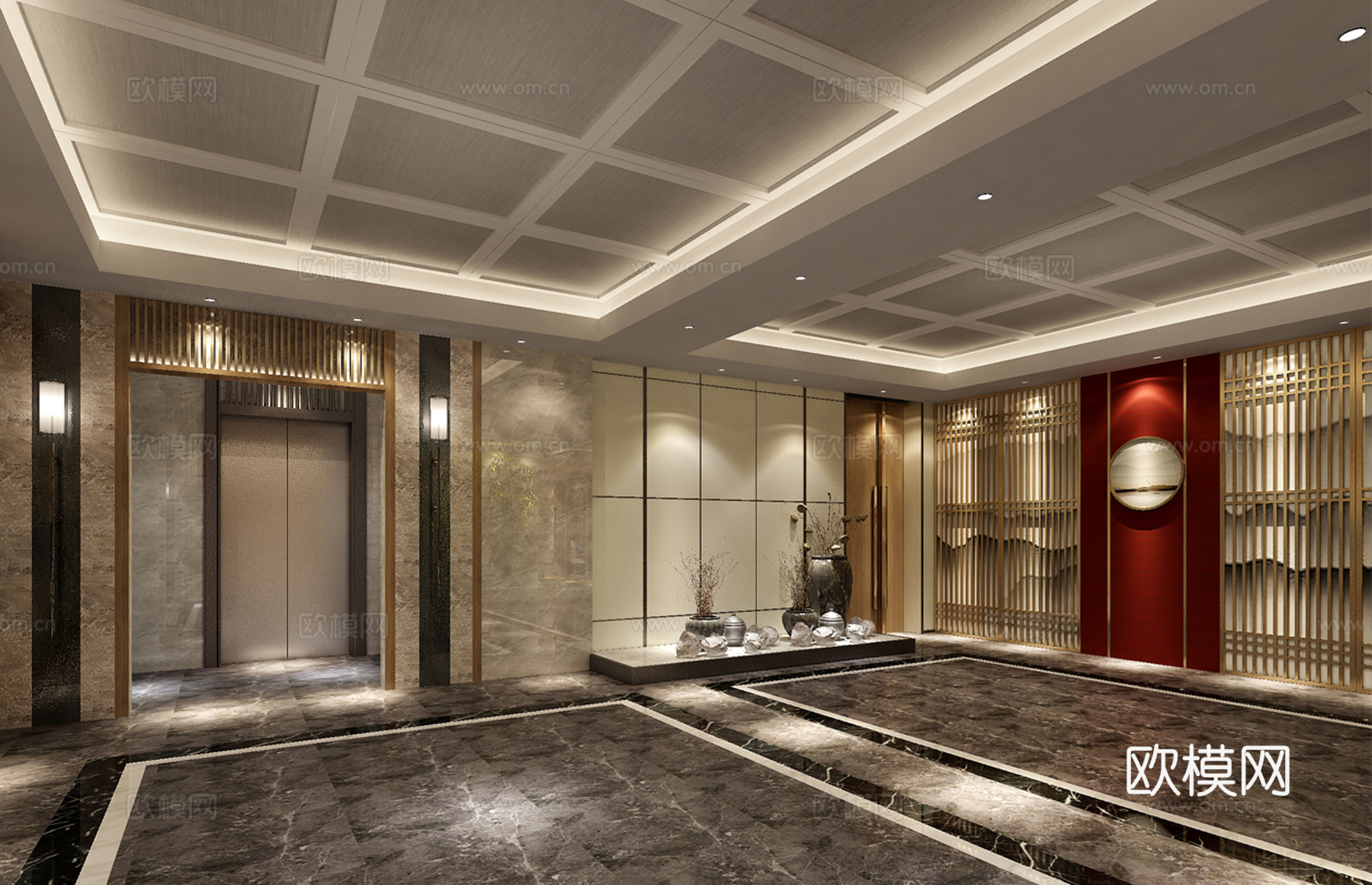 电梯前室3d模型下载（渲染图2）