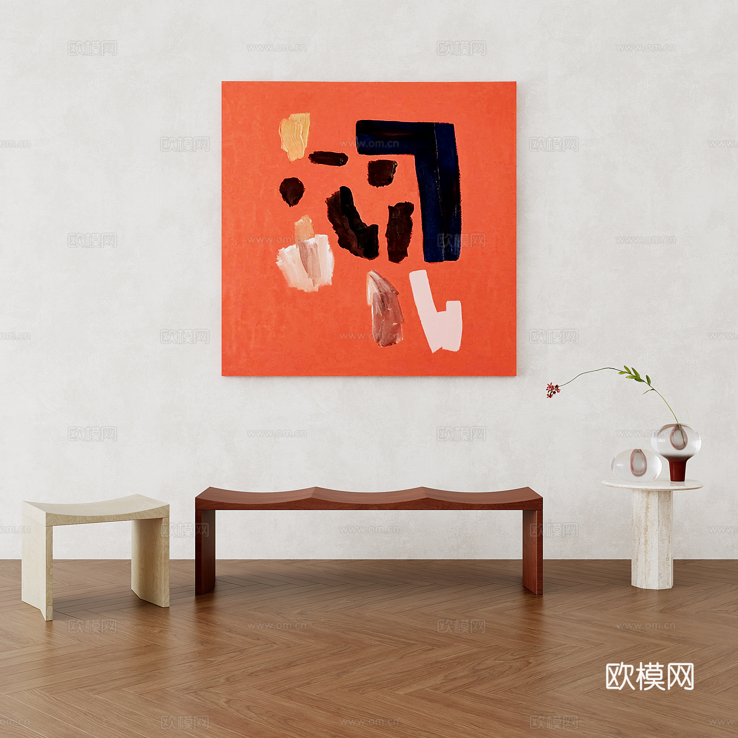 中古风坐凳组合3d模型
