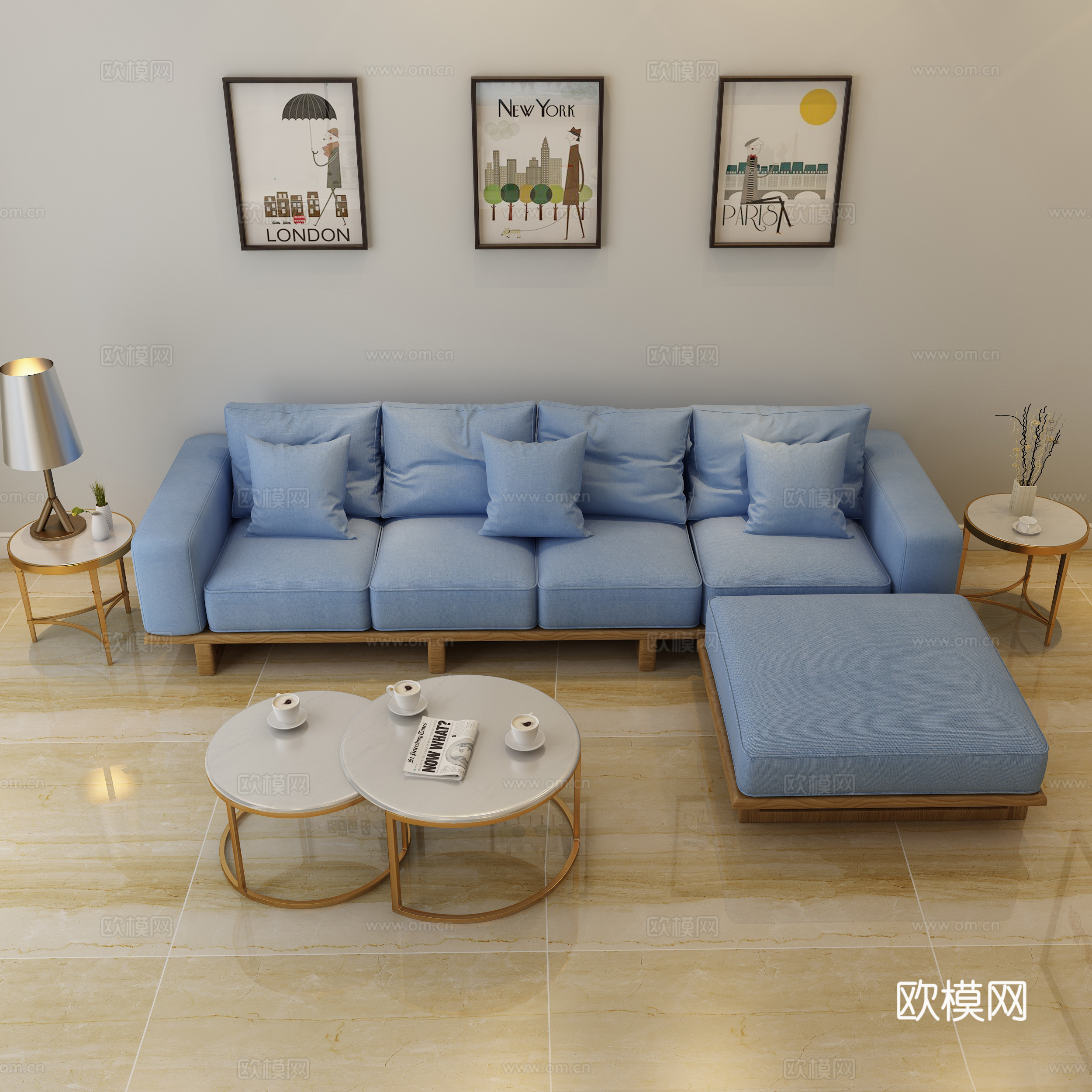 现代沙发 实木沙发茶几组合 脚踏沙发3d模型