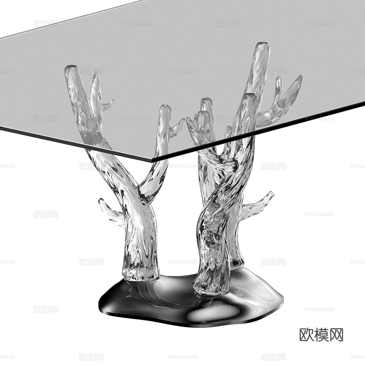 现代意式玻璃长餐桌3d模型
