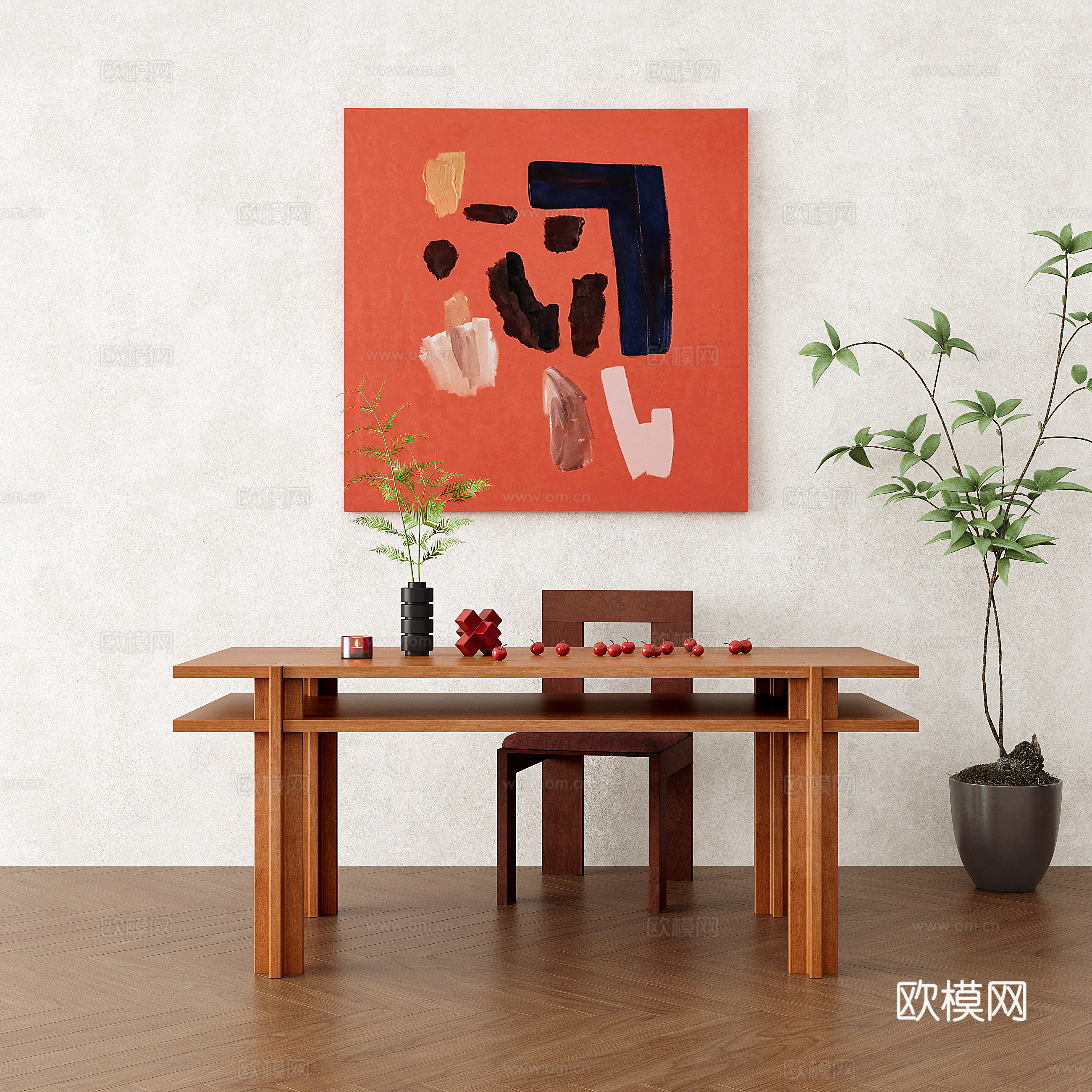 中古风桌椅组合3d模型下载