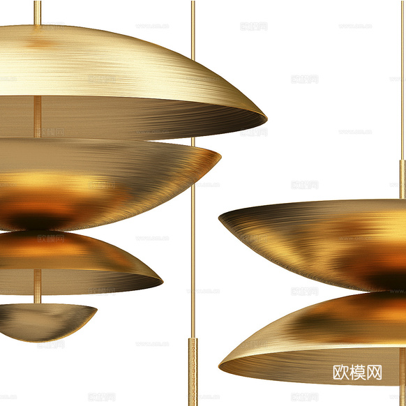 現(xiàn)代輕奢圓盤(pán)金屬裝飾吊燈3d模型下載(渲染圖2)