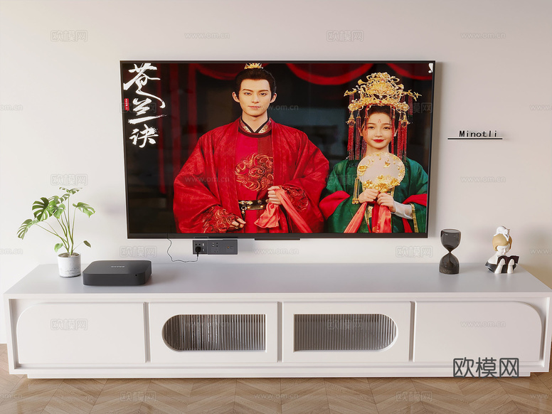 落地實木電視柜 高清激光電視機3d模型下載