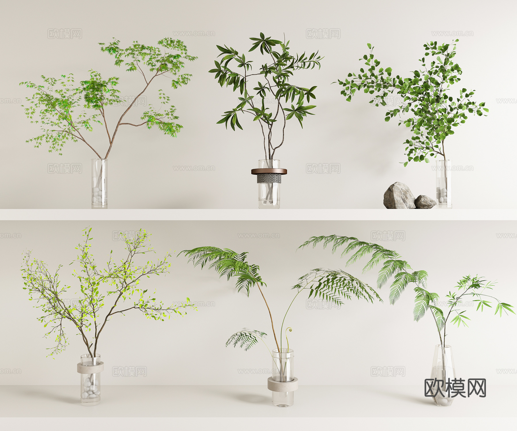 现代水生绿植 花瓶 插花su模型
