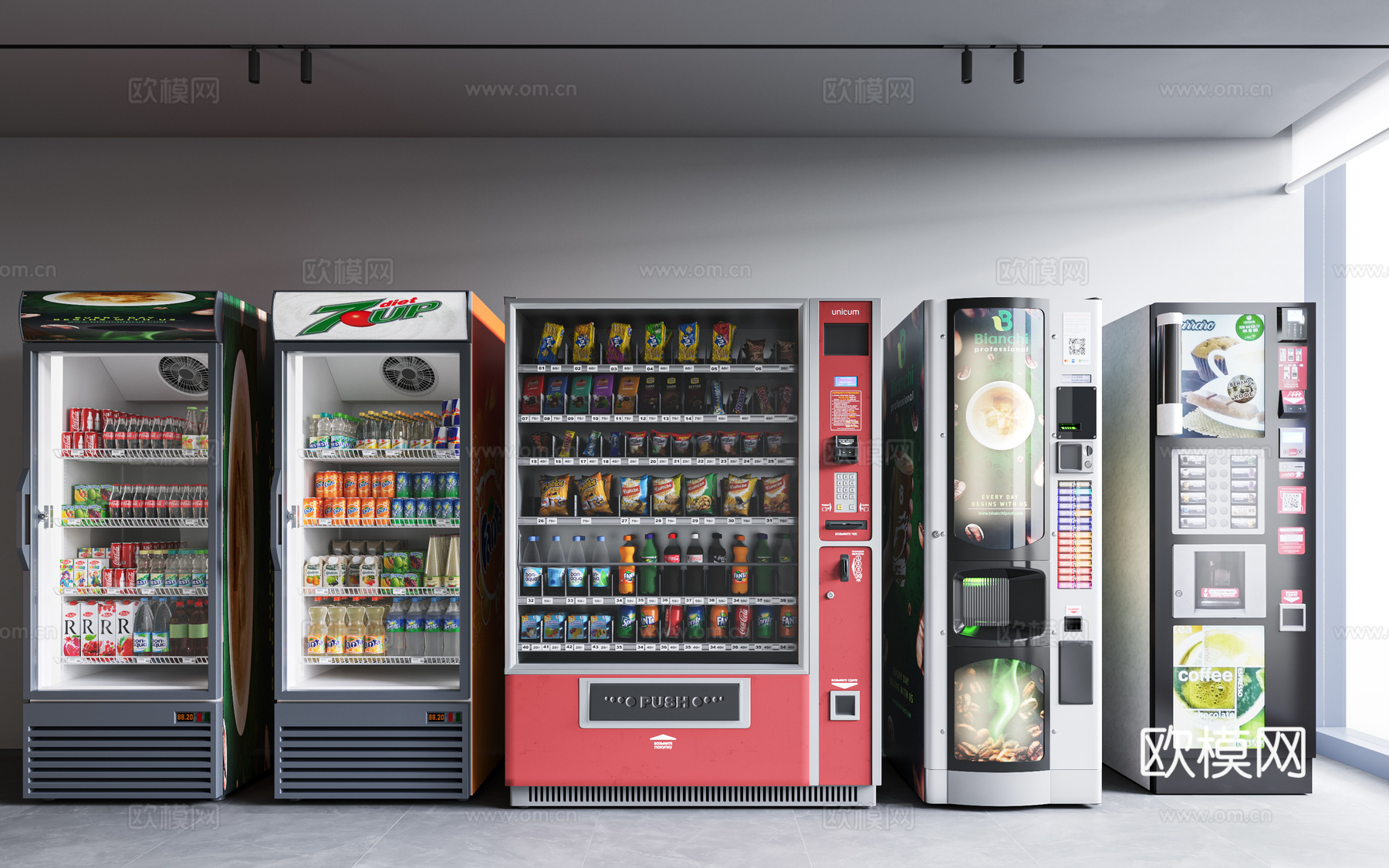 现代 冰柜 冰箱冰柜 咖啡机 汽水 自动售卖机 饮料 可乐3d模型