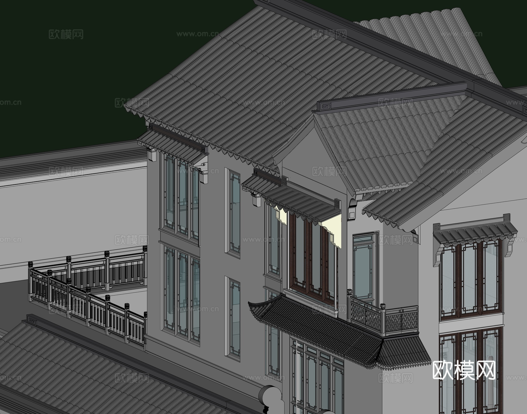 新中式独栋别墅 自建房su模型