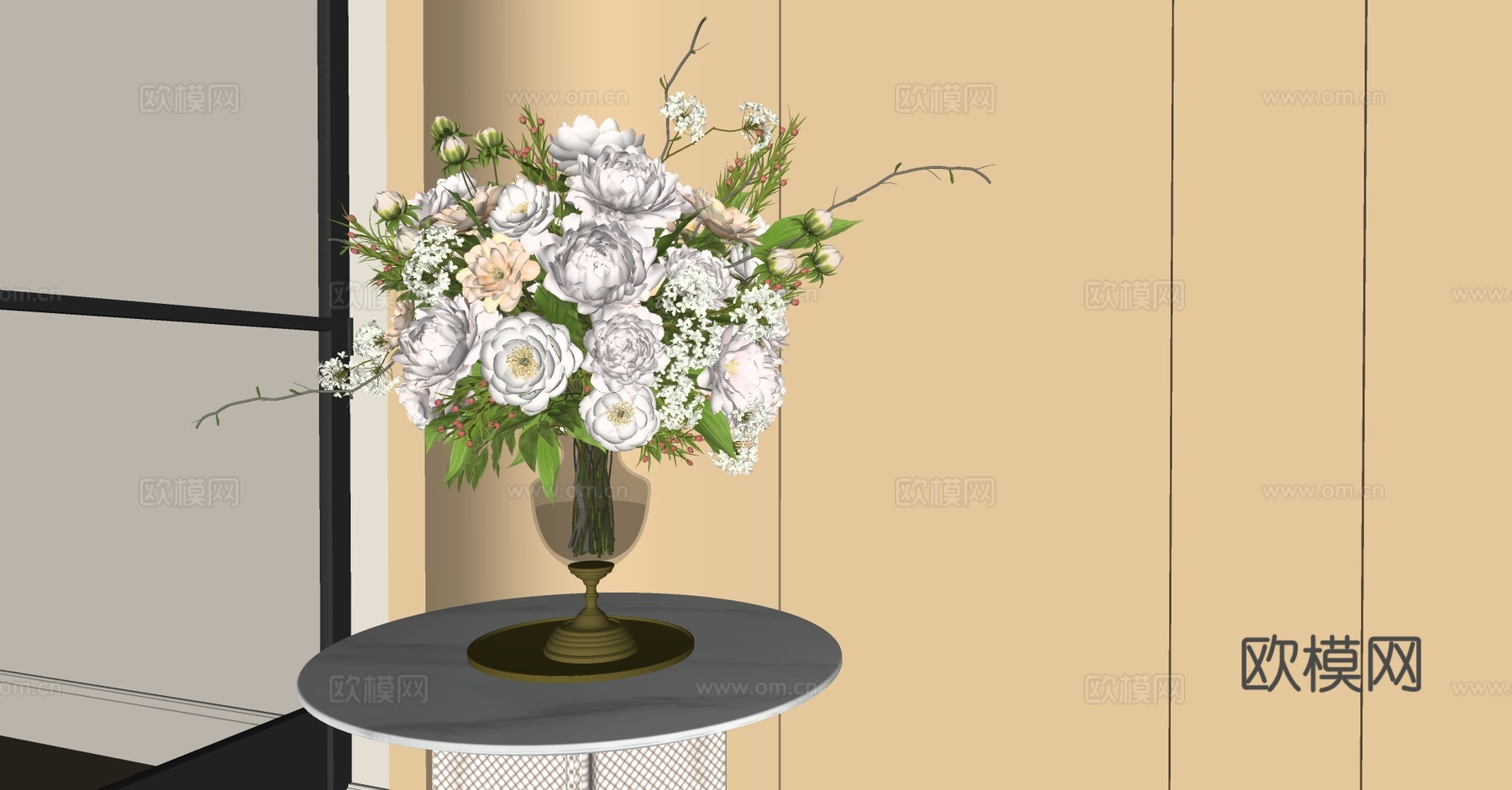 花 陶瓷花瓶 花艺鲜花 假花永生花 客厅花瓶摆件 售楼部花艺su模型