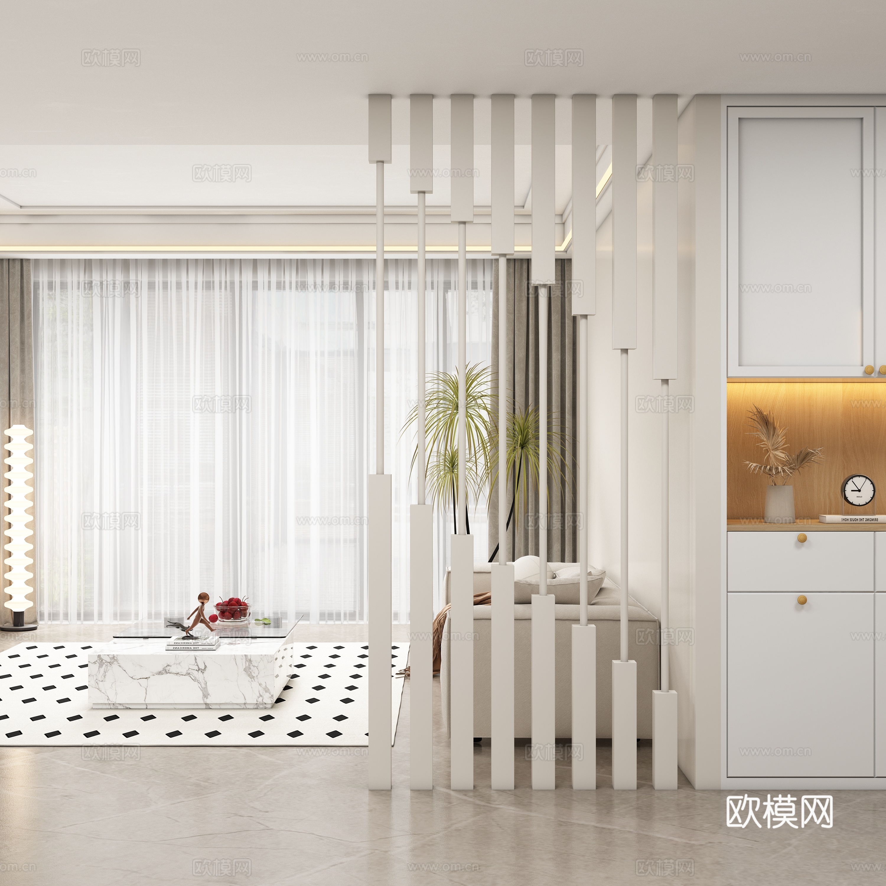 现代奶油风玄关过道 隔断3d模型