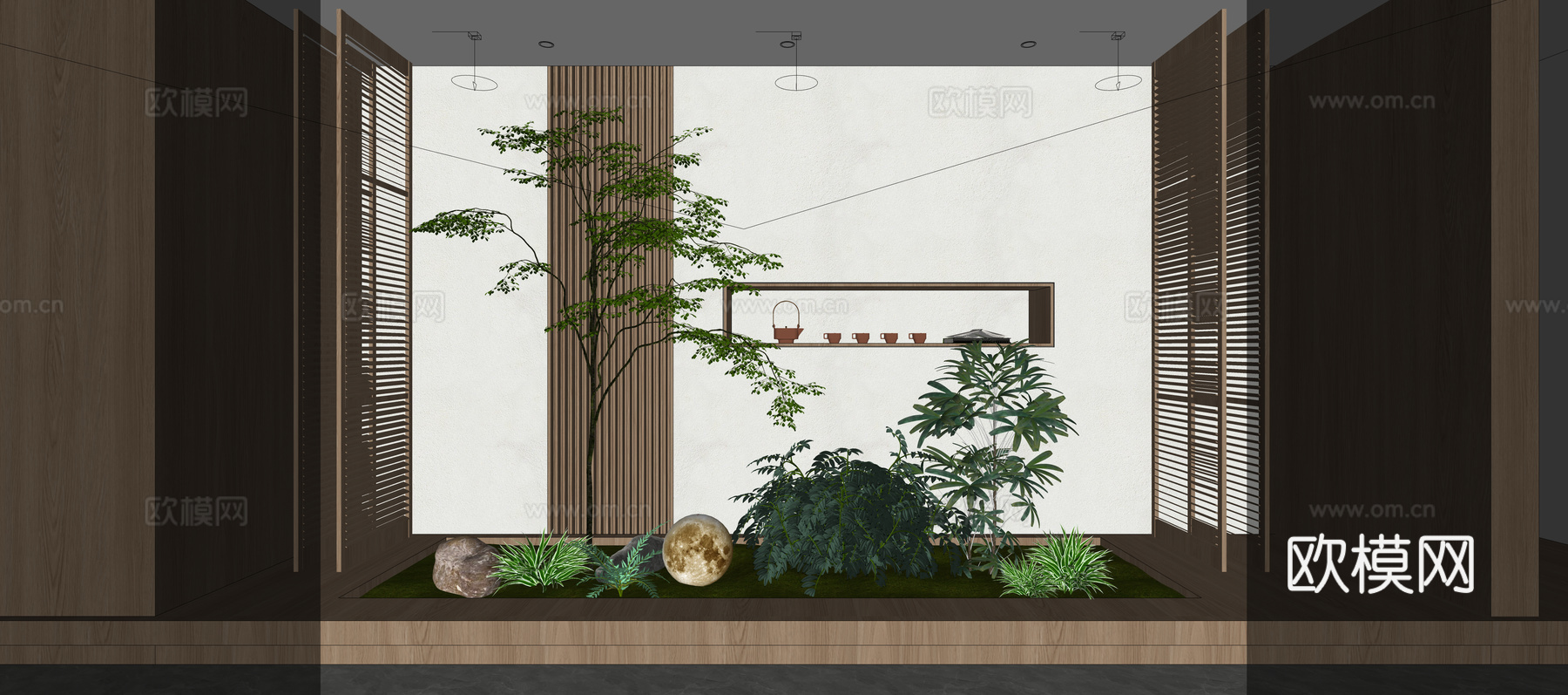 新中式景观造景 庭院小品 别墅天井植物su模型